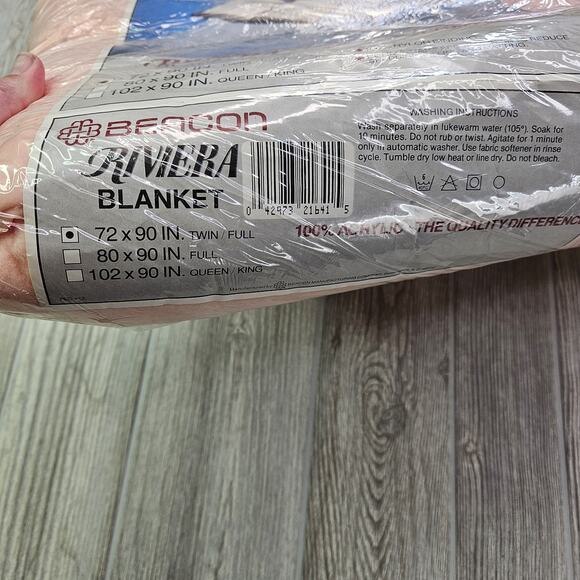Vintage Beacon‎ Riviera Pink Blanket 72x90 Twin / Full NOS Made In USA - Picture 3 of 4